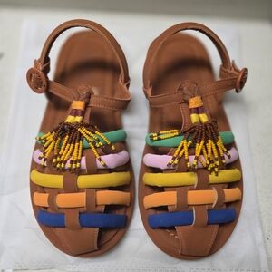 Farm Rio Caramel Beaded Rainbow Tube Strap Sandals Sz. 8